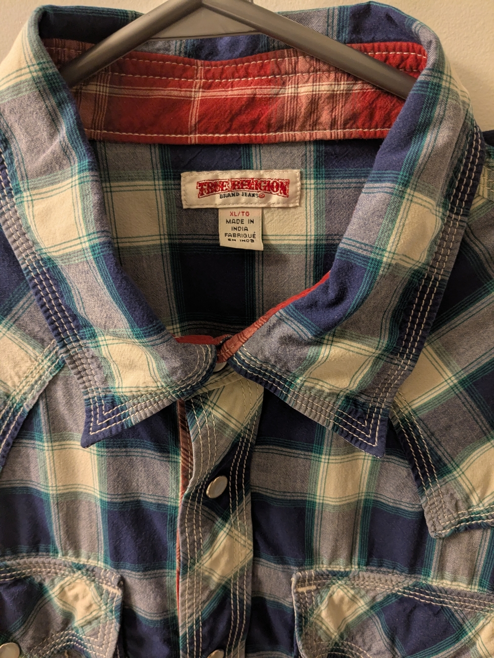 True Religion Blue and White Plaid Western Button-Down Shirt - Picture 2 of 6
